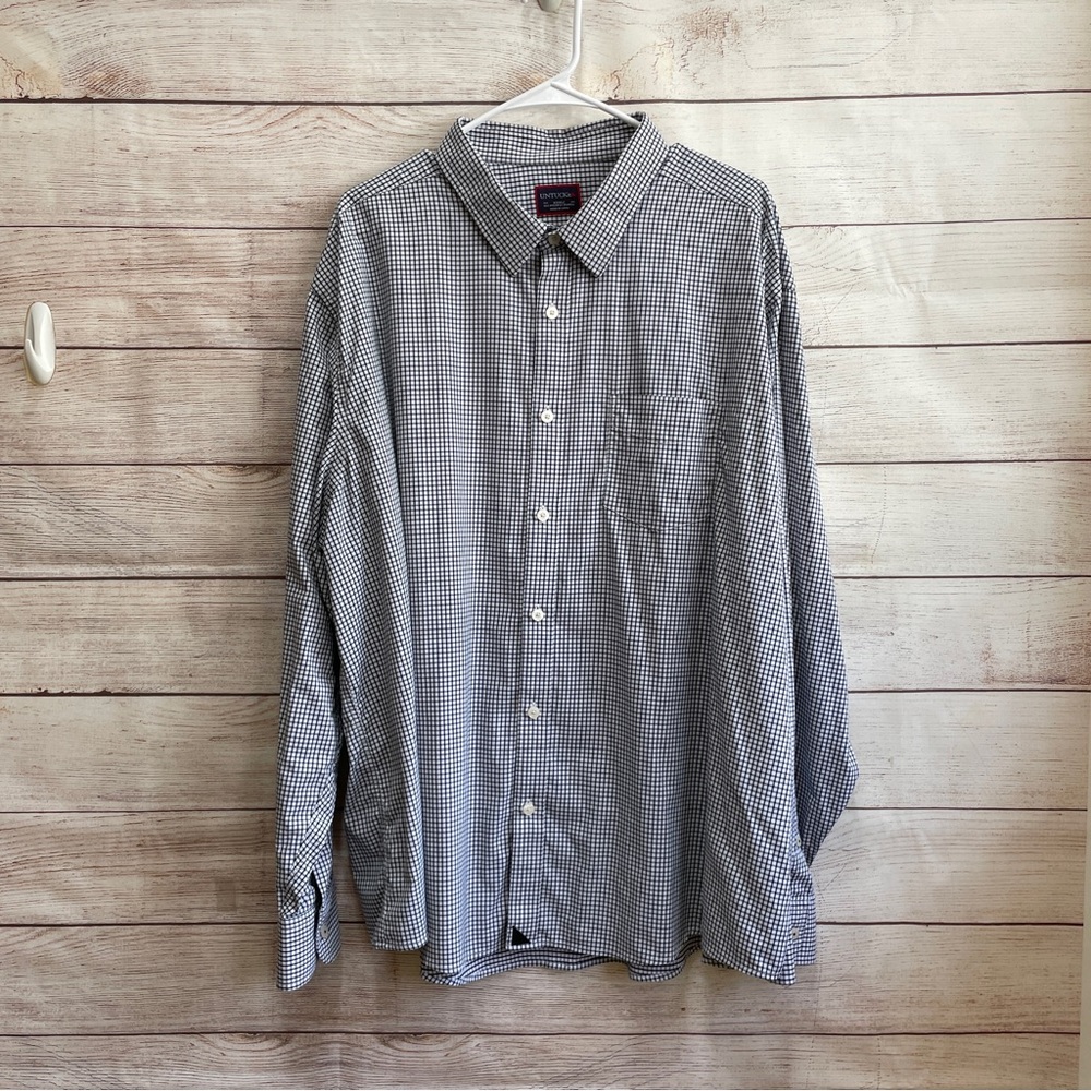 UNTUCK‎ IT NAVY BLUE AND WHITE CHECKED LONG SLEEVE SHIRT